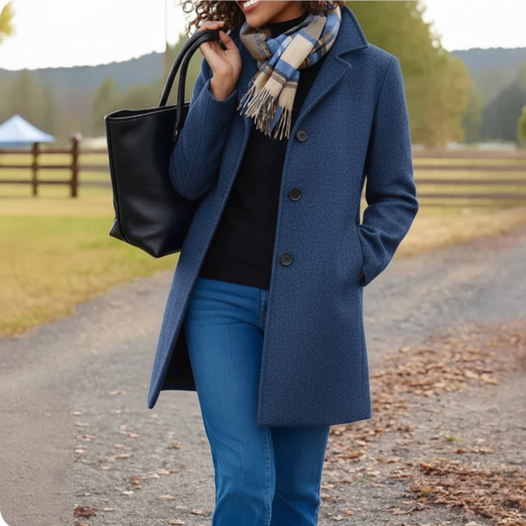Women's Button-Front Mid-Length Coat with Side Pockets
