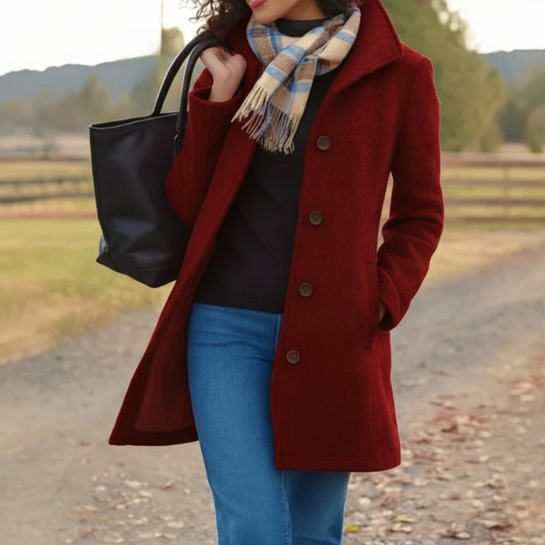 Women's Button-Front Mid-Length Coat with Side Pockets