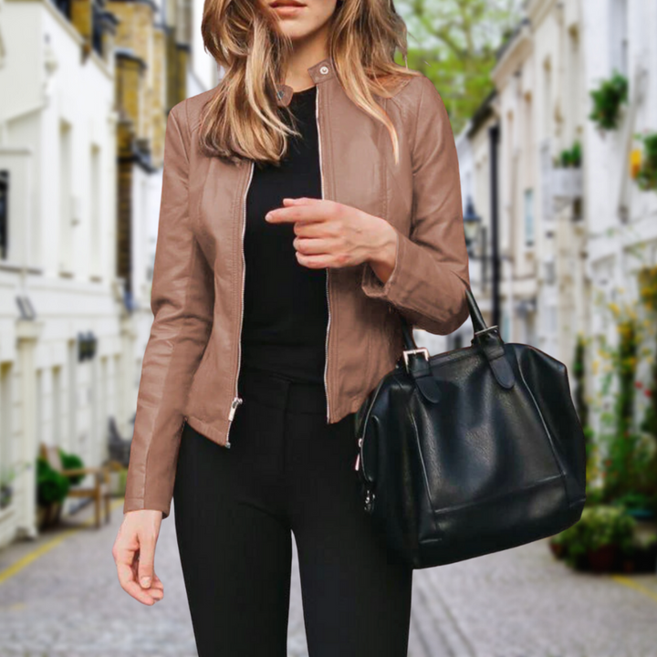 Olivia | Tailored Collarless Faux Leather Jacket