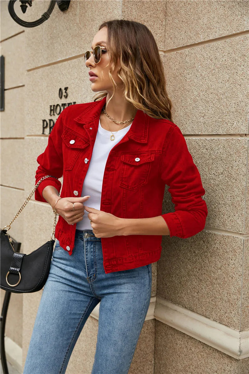Women's Light-Wash Denim Jacket with Chest Pockets