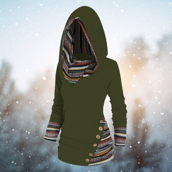 Women's Fleece Hoodie with Tribal Print Hood