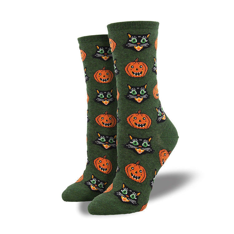 Halloween Pumpkin and Witch Print Cosy Socks