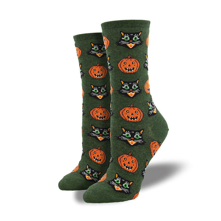 Halloween Pumpkin and Witch Print Cosy Socks