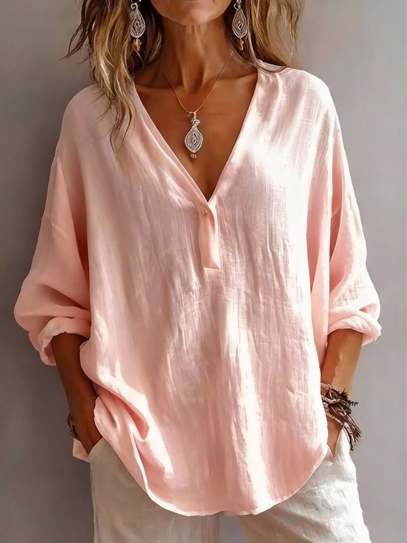 Womens Relaxed Fit Linen Blouse