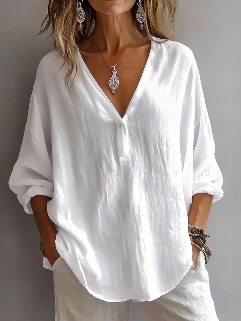 Womens Relaxed Fit Linen Blouse