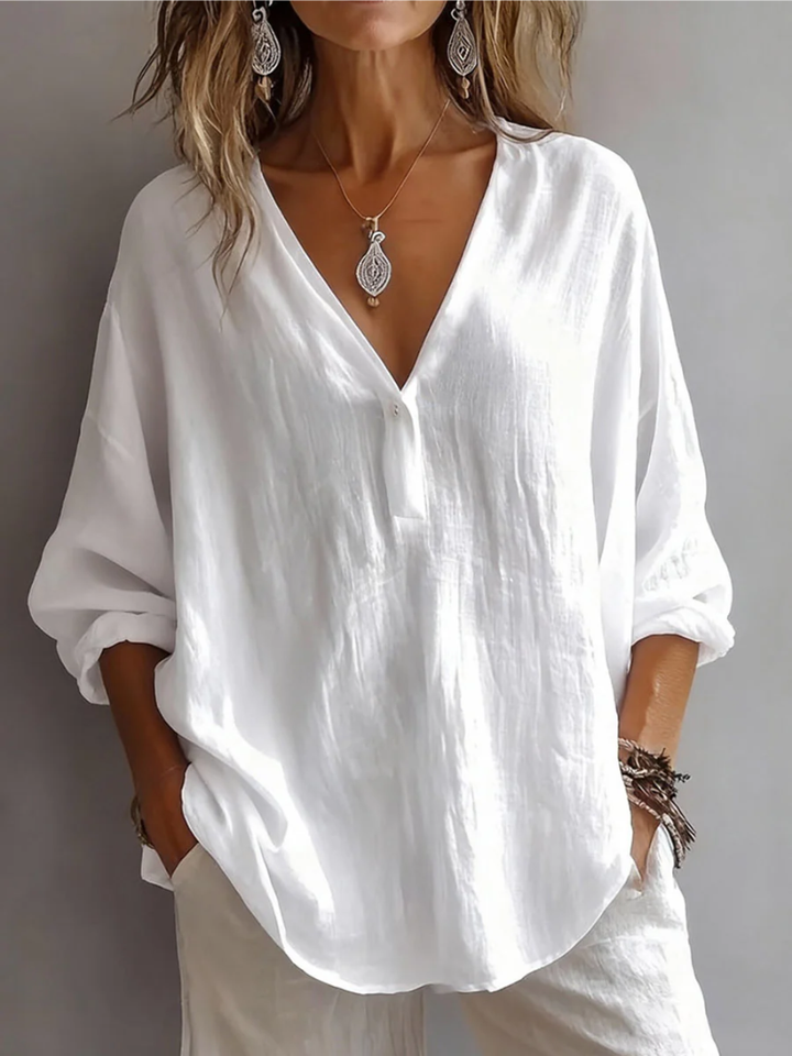 Womens Relaxed Fit Linen Blouse