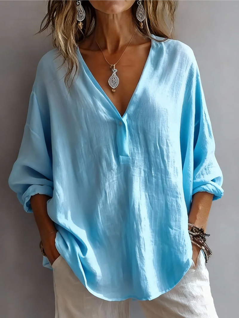 Womens Relaxed Fit Linen Blouse