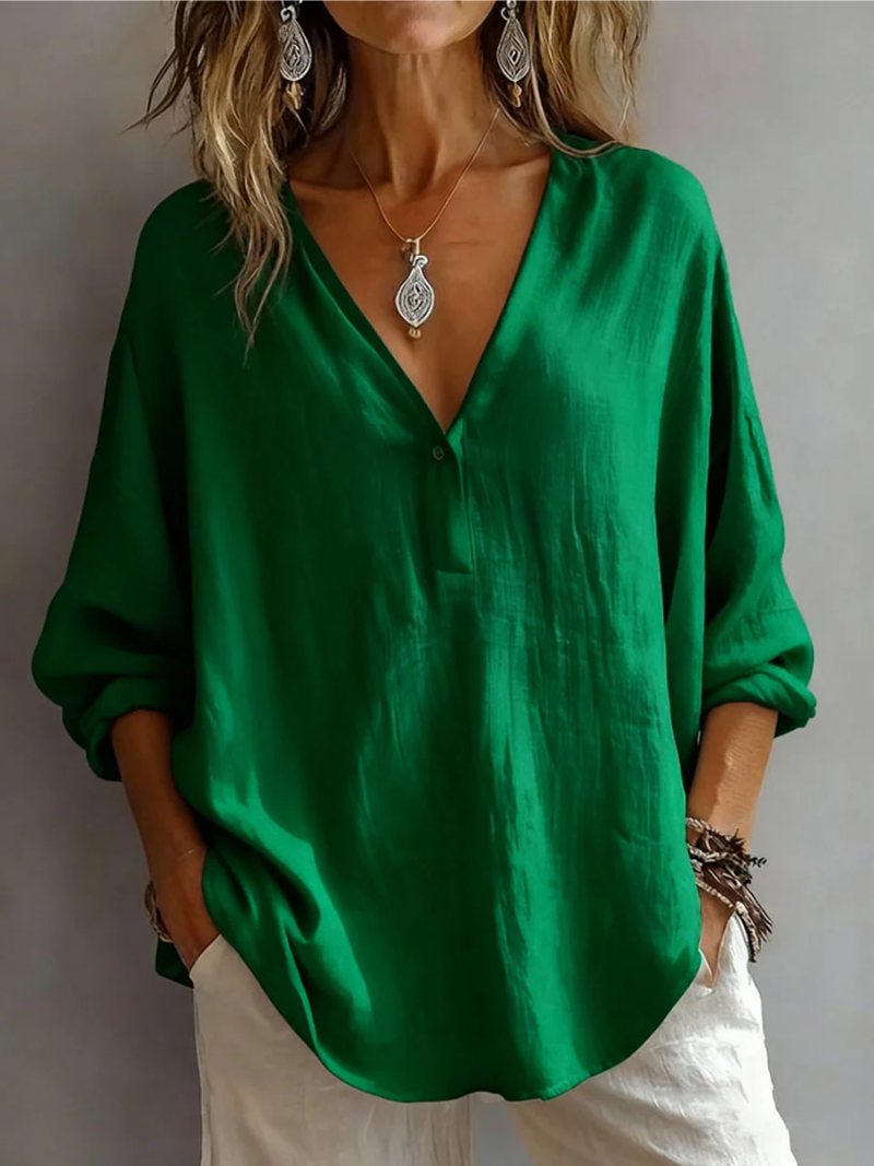Womens Relaxed Fit Linen Blouse