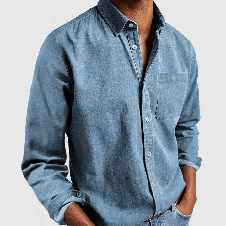 Men's Chambray Button-Up Shirt with Chest Pocket