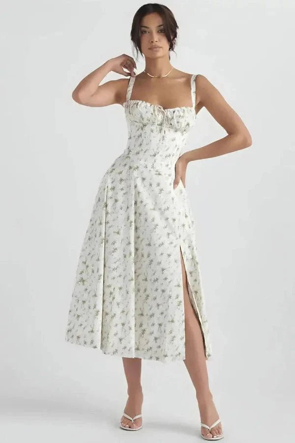 Sweetheart Neck Floral Midi Dress