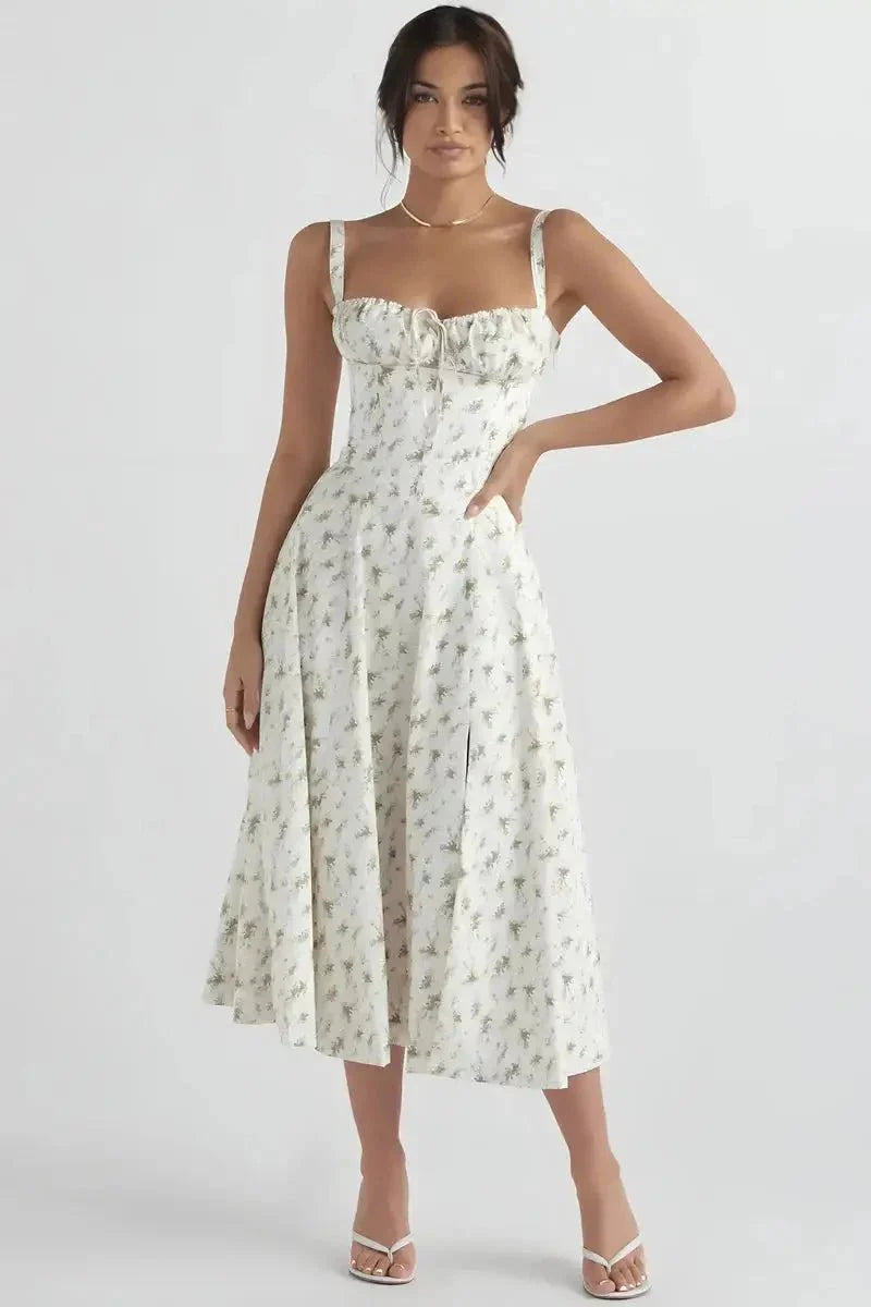 Sweetheart Neck Floral Midi Dress