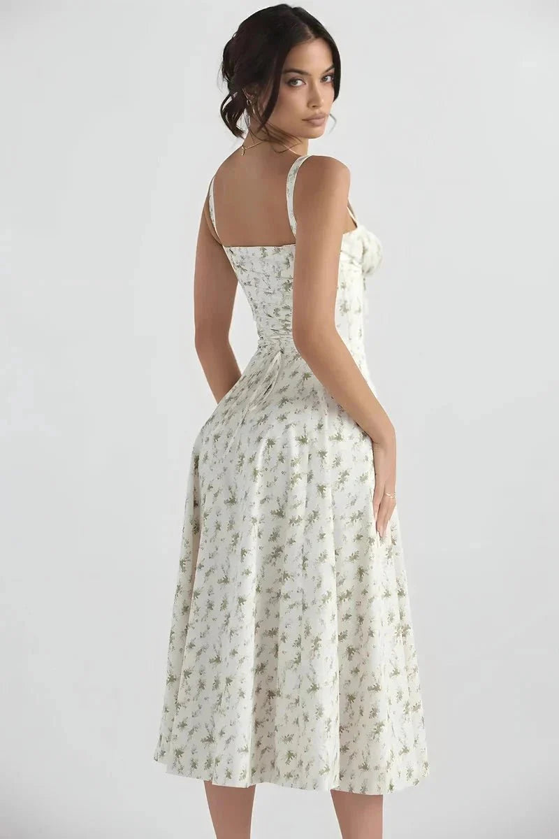 Sweetheart Neck Floral Midi Dress