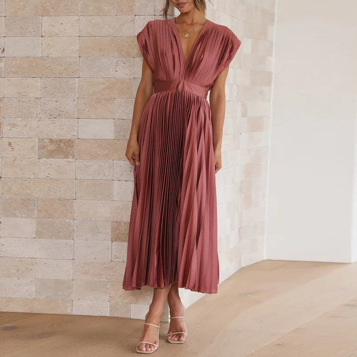Arabella | Pleated V Neck Occasion Midi Dress