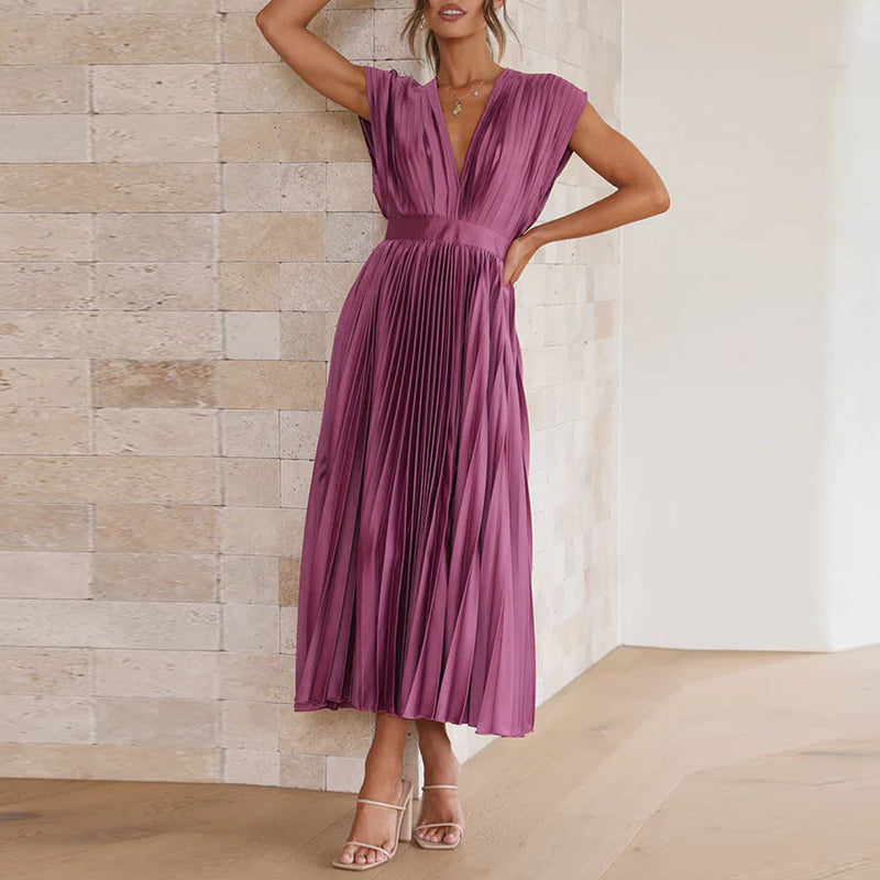 Arabella | Pleated V Neck Occasion Midi Dress