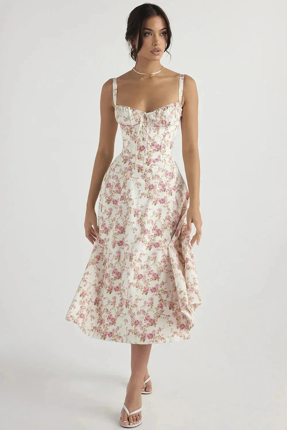 Sweetheart Neck Floral Midi Dress