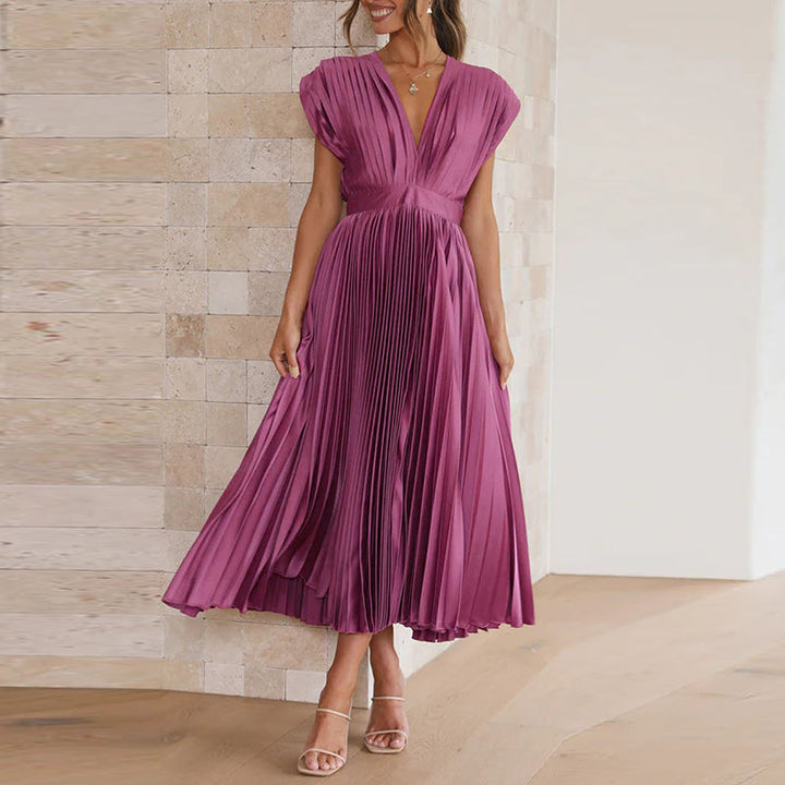 Arabella | Pleated V Neck Occasion Midi Dress
