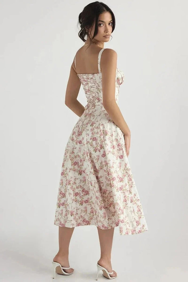 Sweetheart Neck Floral Midi Dress