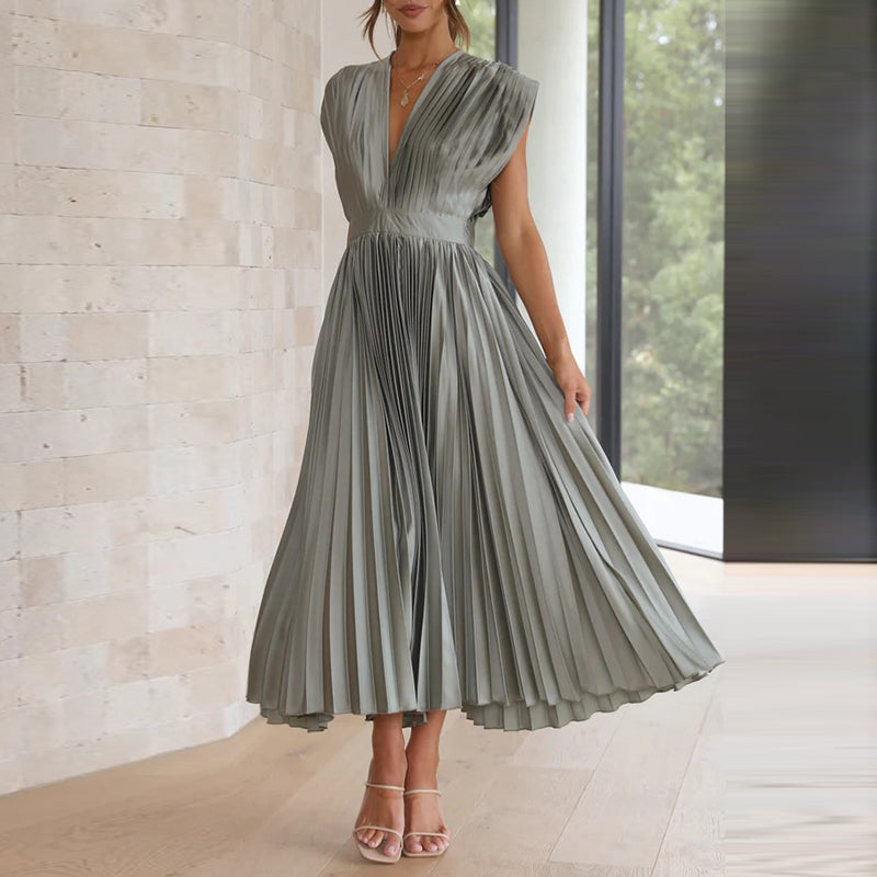 Arabella | Pleated V Neck Occasion Midi Dress