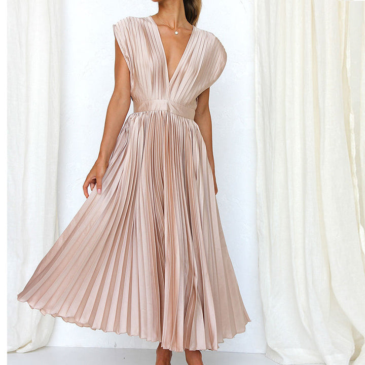 Arabella | Pleated V Neck Occasion Midi Dress