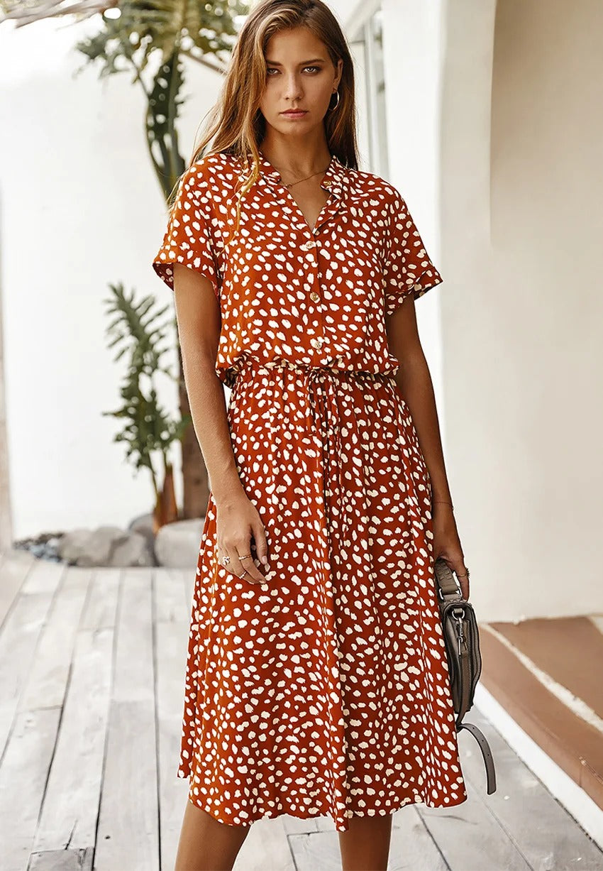 Women's Short Sleeve Printed Midi Dress