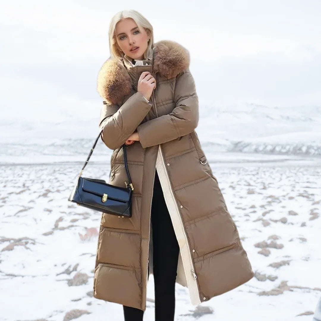 Women's Fur-Trimmed Hooded Long Parka Jacket