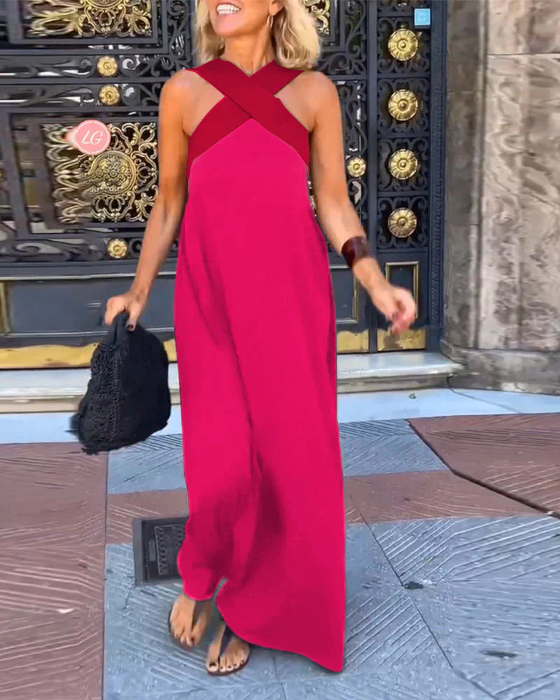 Cross Over Halter Neck Maxi Dress