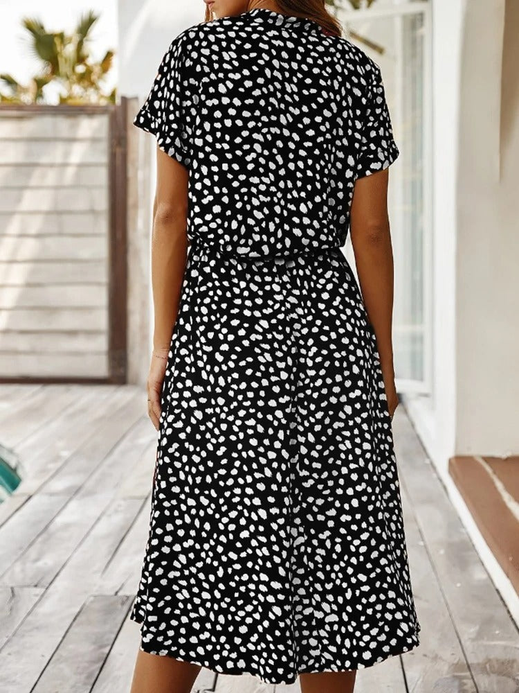 Women's Short Sleeve Printed Midi Dress
