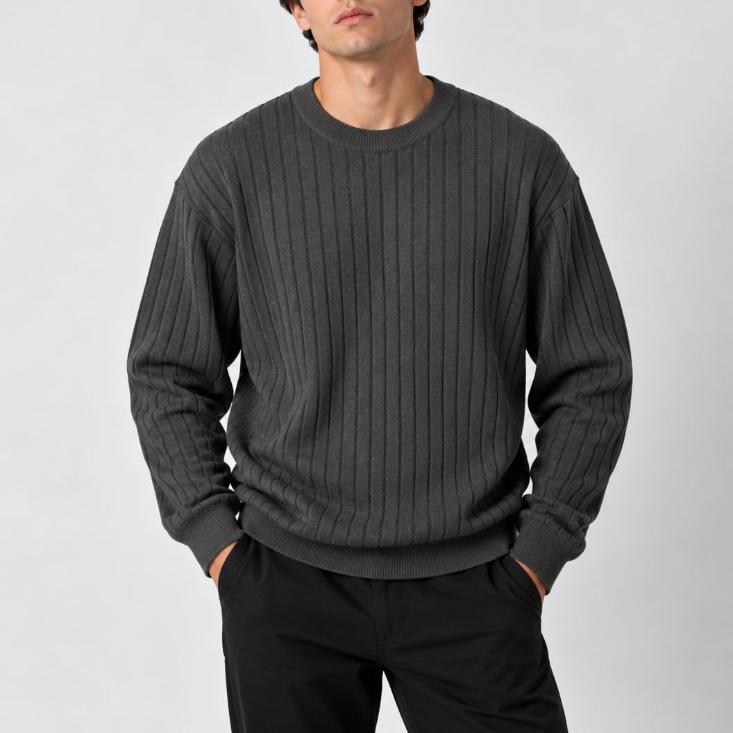 Men's Ribbed Knit Crew Neck Jumper in Regular Fit