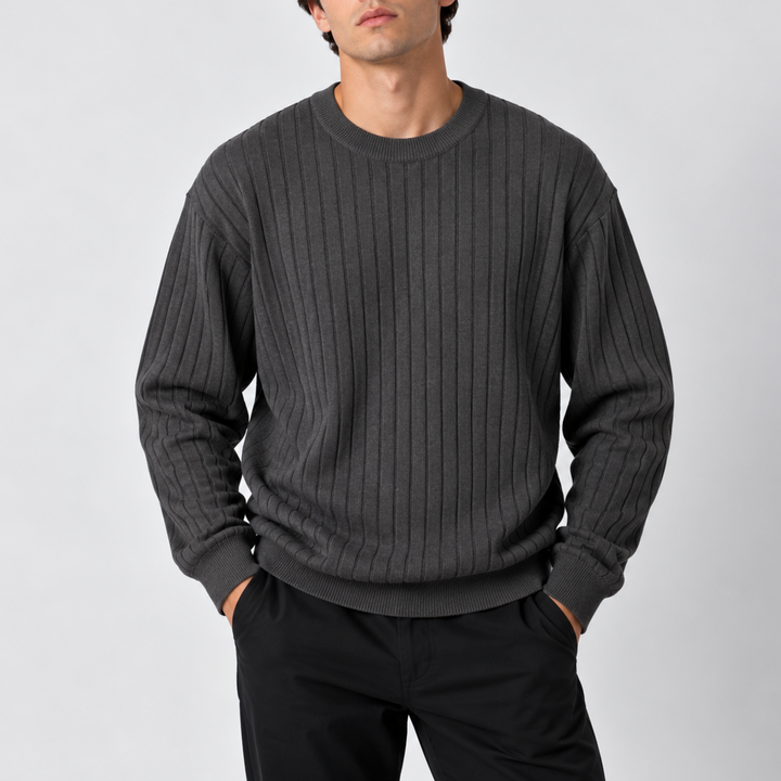 Men's Ribbed Knit Crew Neck Jumper in Regular Fit