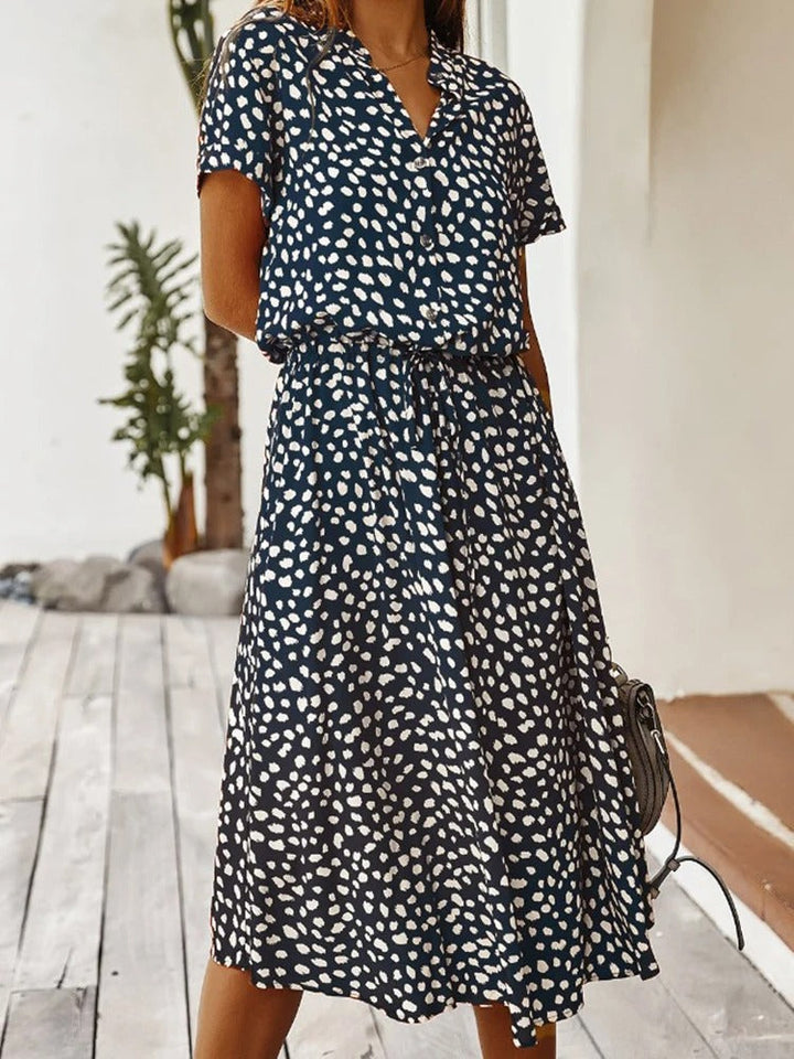 Women's Short Sleeve Printed Midi Dress