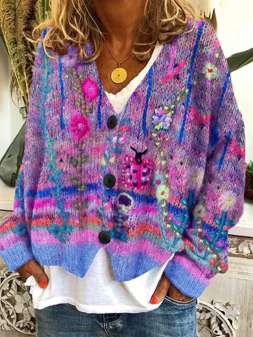 Ariana | Embroidered Floral V Neck Cardigan