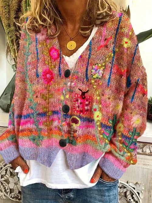 Ariana | Embroidered Floral V Neck Cardigan