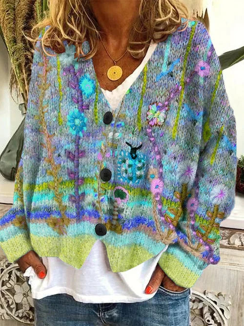 Ariana | Embroidered Floral V Neck Cardigan