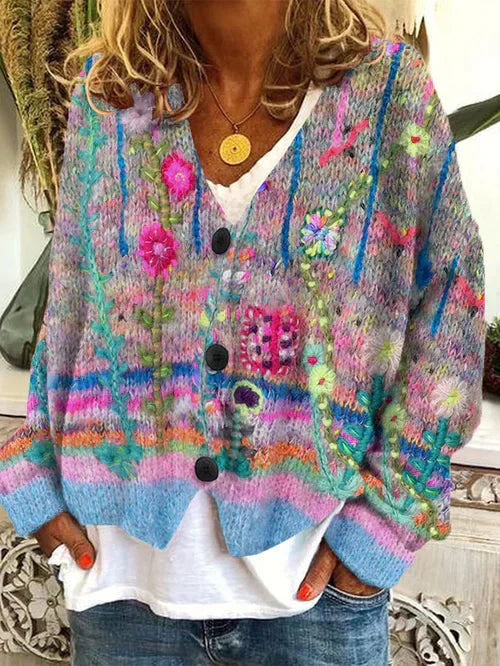 Ariana | Embroidered Floral V Neck Cardigan