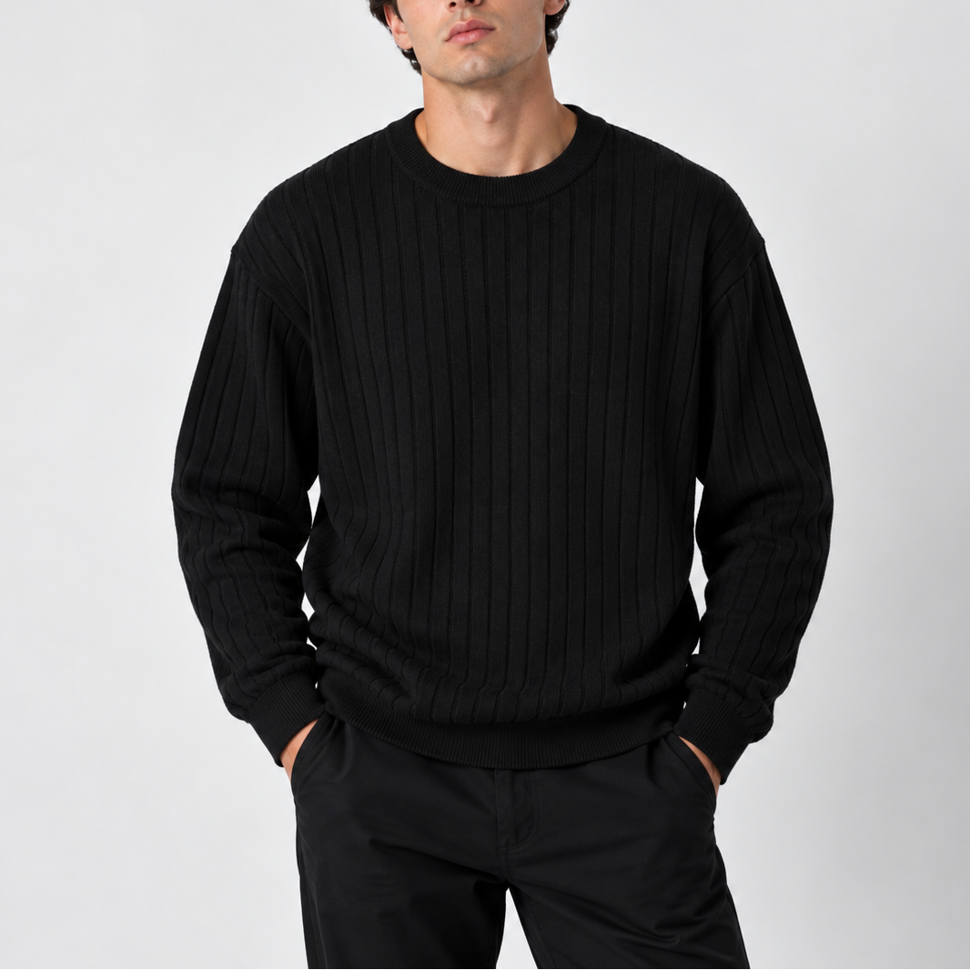 Men's Ribbed Knit Crew Neck Jumper in Regular Fit