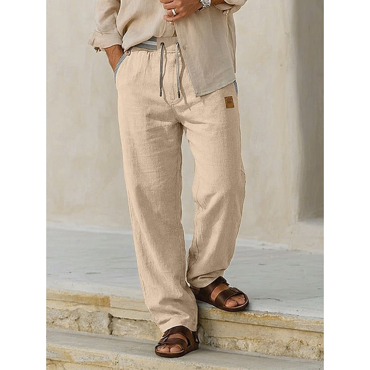 Men's Linen Straight-Leg Pants with Drawstring Waist