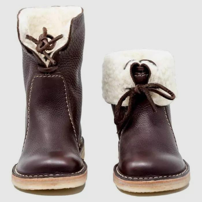 Women's Leather Shearling-Lined Ankle Boots with Fold-Over Cuff