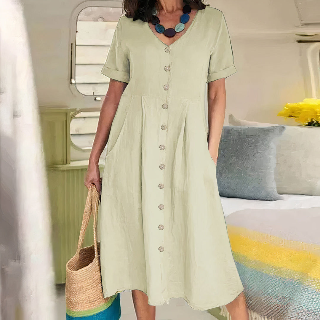 Women's Button Front Summer Midi Dress