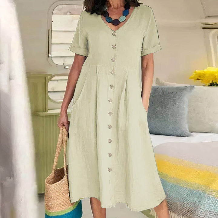 Women's Button Front Summer Midi Dress