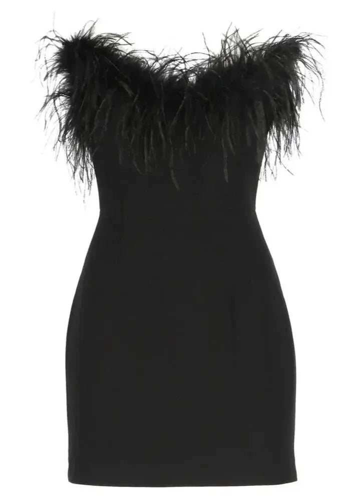 Viviana | Feather Trim Evening Mini Dress