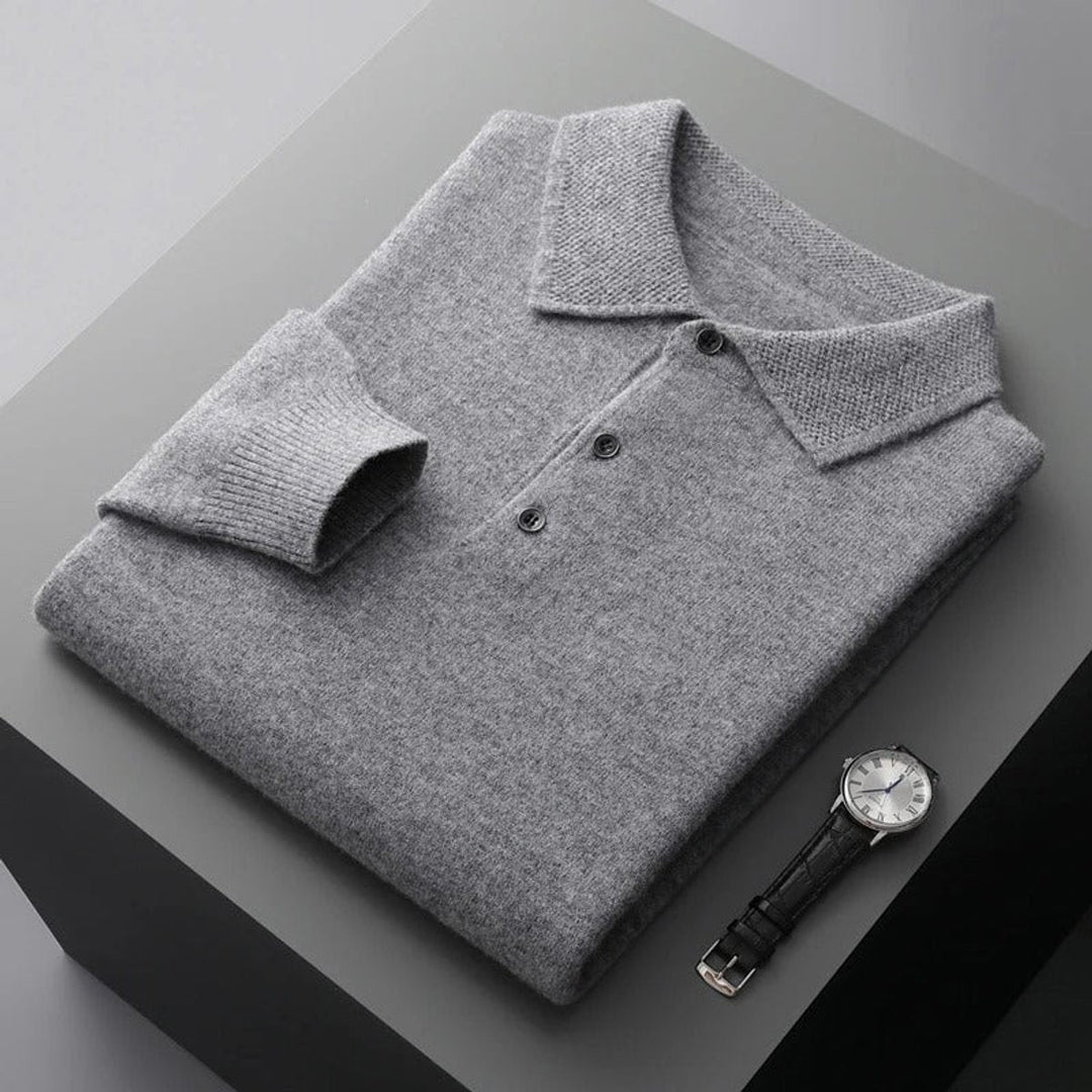 Men's Polo Collar Knit Sweater with Button Placket