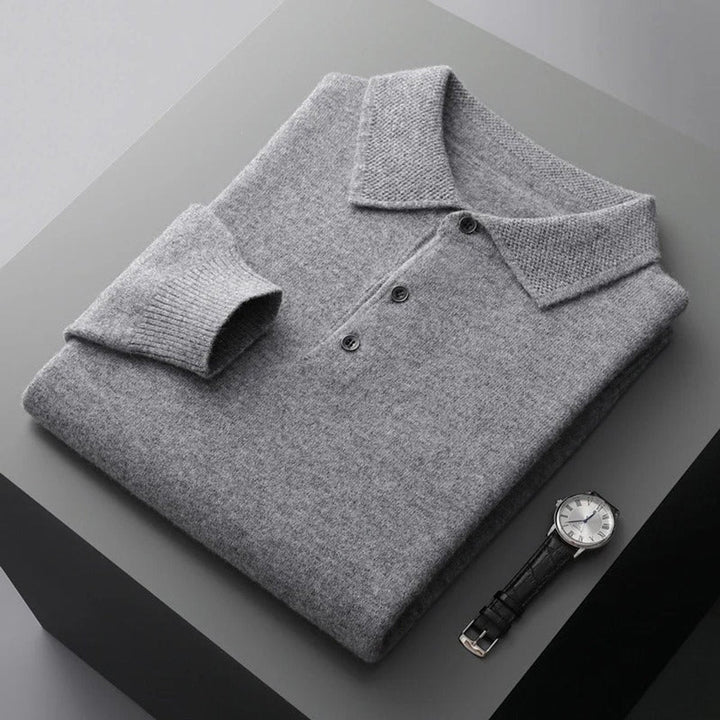 Men's Polo Collar Knit Sweater with Button Placket