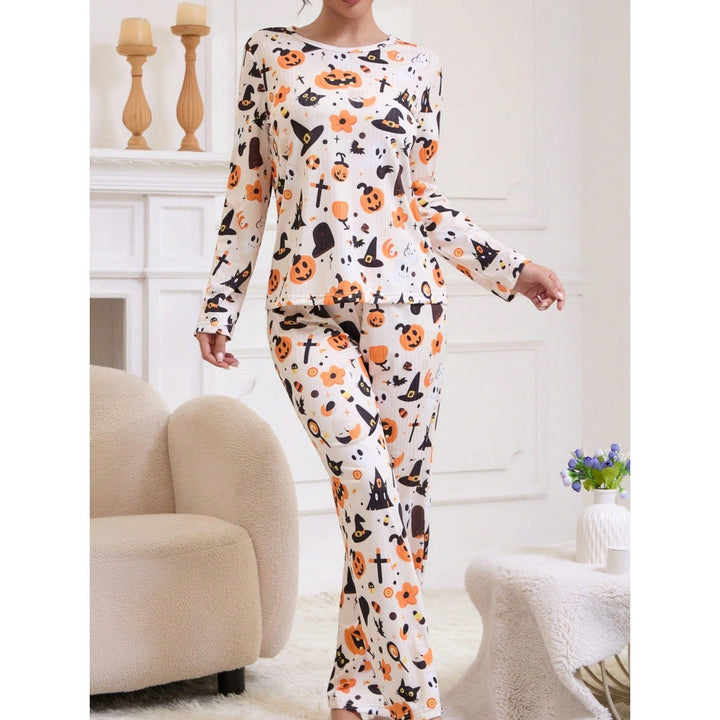 Women's Halloween Pumpkin Print Pyjama Set
