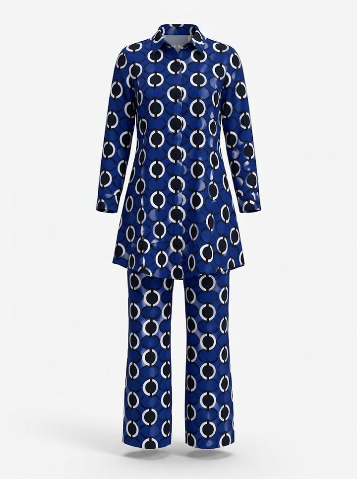 Women's Printed Longline Blouse and Wide-Leg Trousers Co-Ord