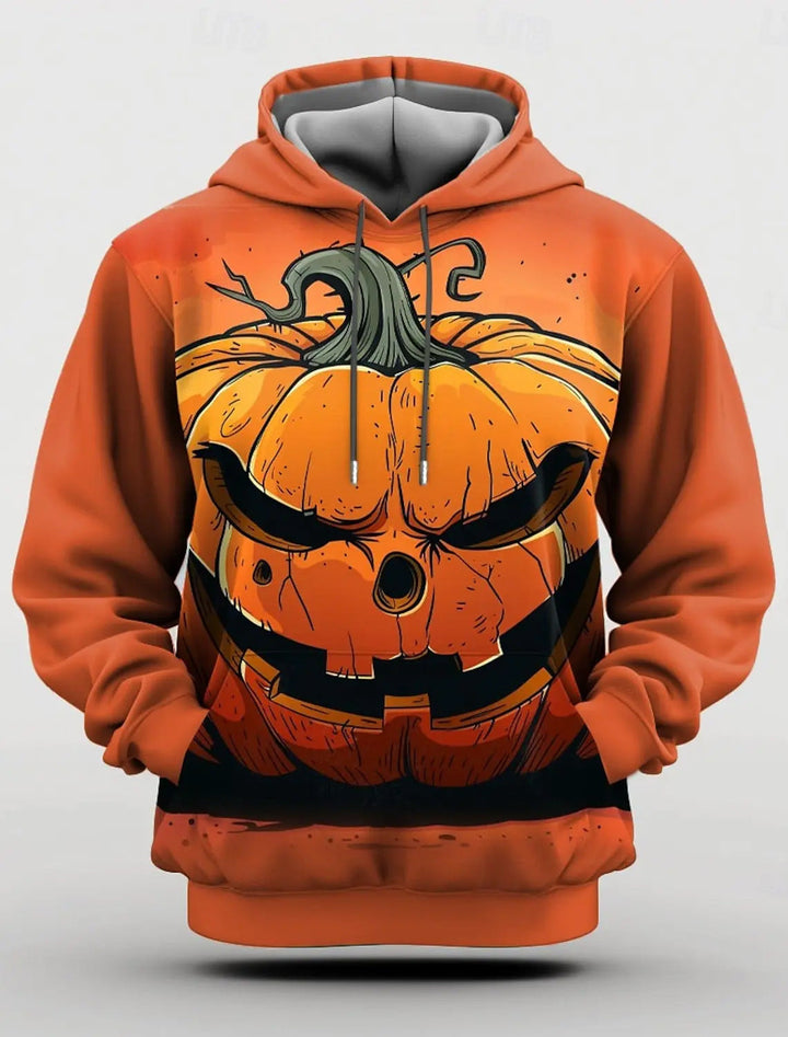 Men's Halloween Pumpkin Print Hoodie with Kangaroo Pocket