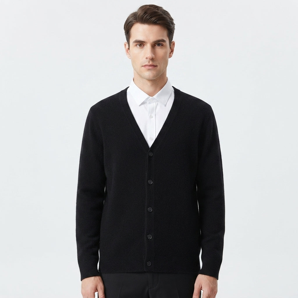 Men's Cotton Blend Button-Front Knit Cardigan with V-Neck