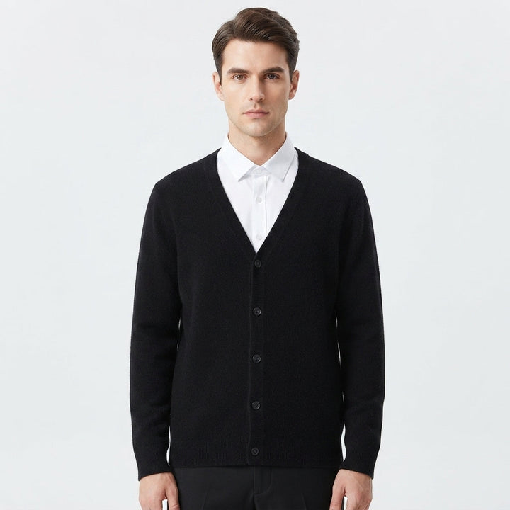 Men's Cotton Blend Button-Front Knit Cardigan with V-Neck