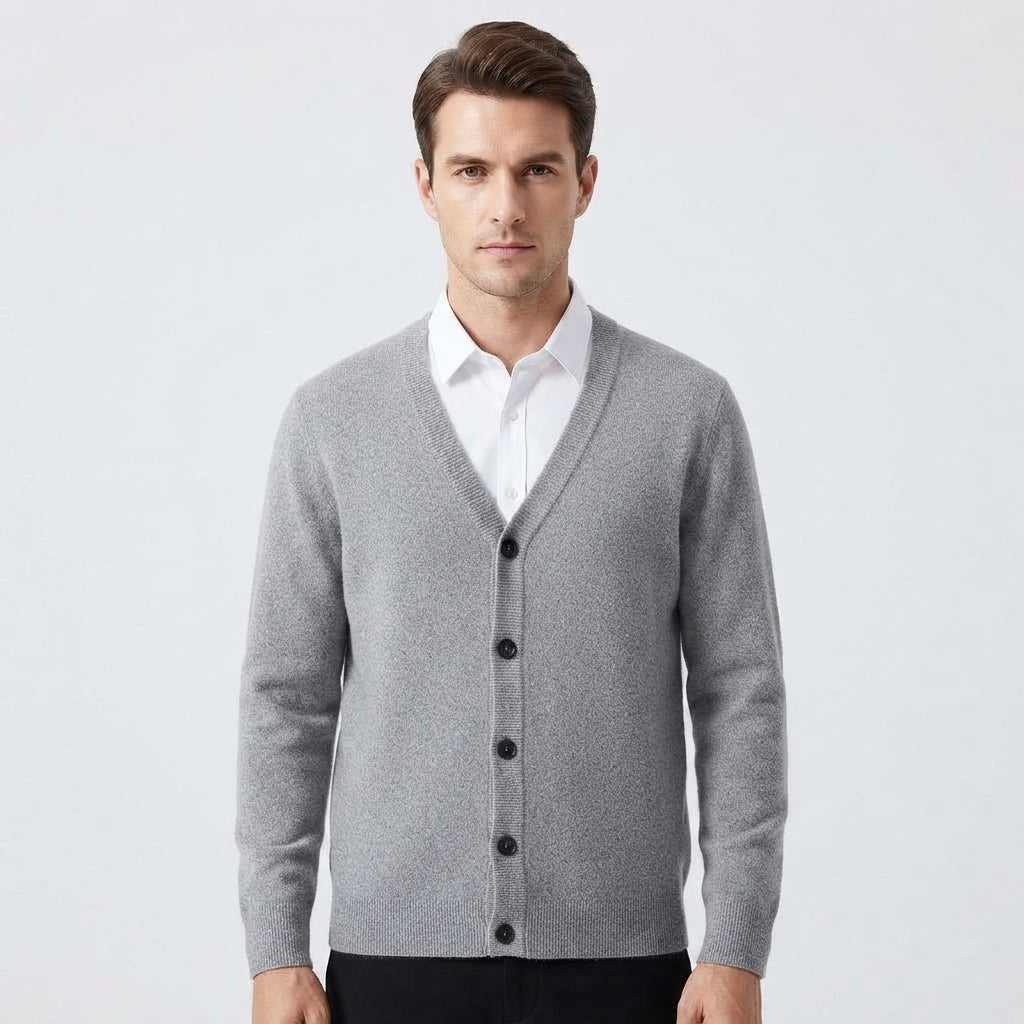 Men's Cotton Blend Button-Front Knit Cardigan with V-Neck