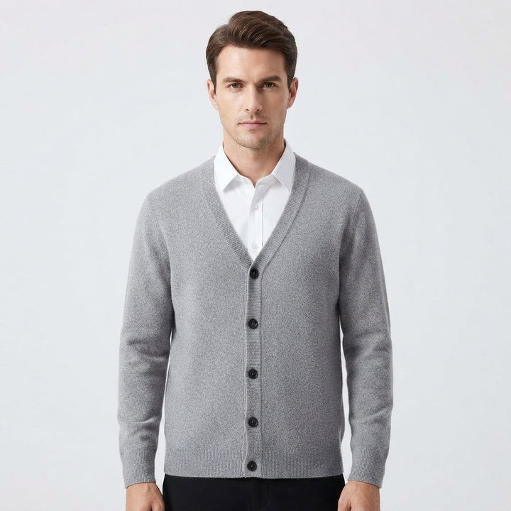 Men's Cotton Blend Button-Front Knit Cardigan with V-Neck