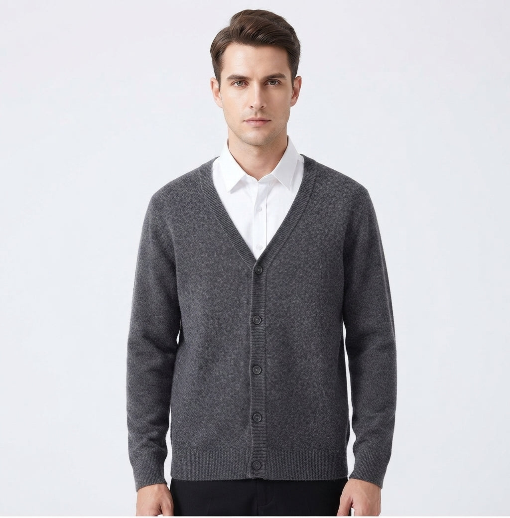 Men's Cotton Blend Button-Front Knit Cardigan with V-Neck